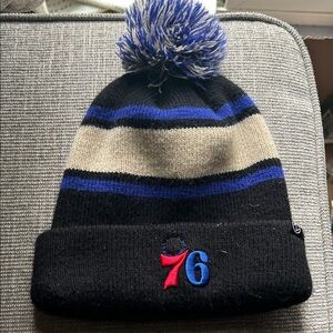 Black and Blue Pom Pom Sixers Beanie